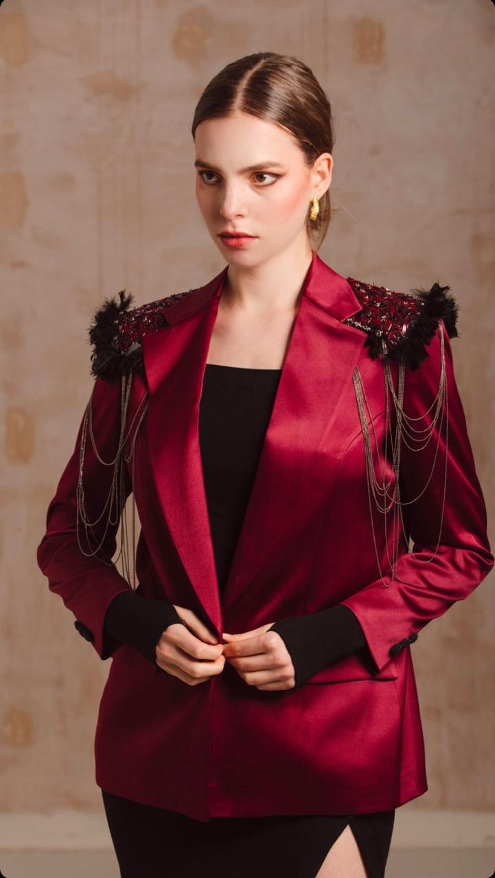 Crimson Noir Embellished Statement Blazer