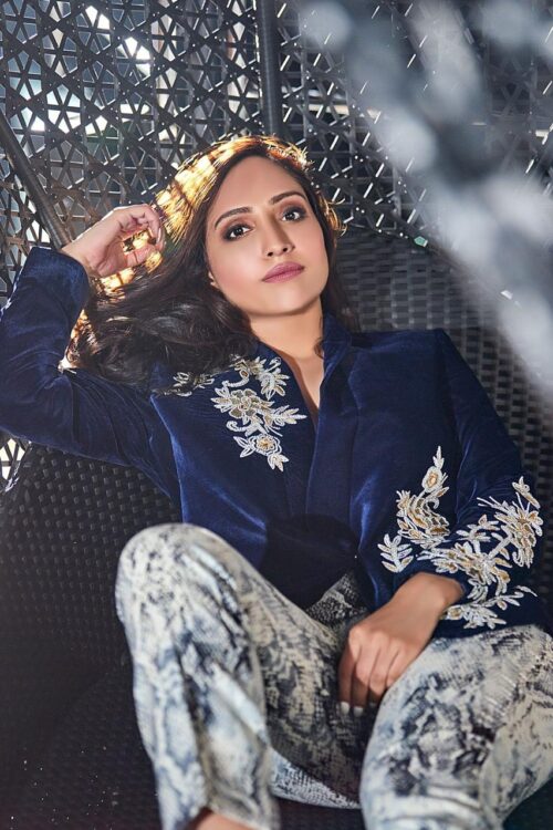 Midnight Blue Velvet Embroidered Blazer